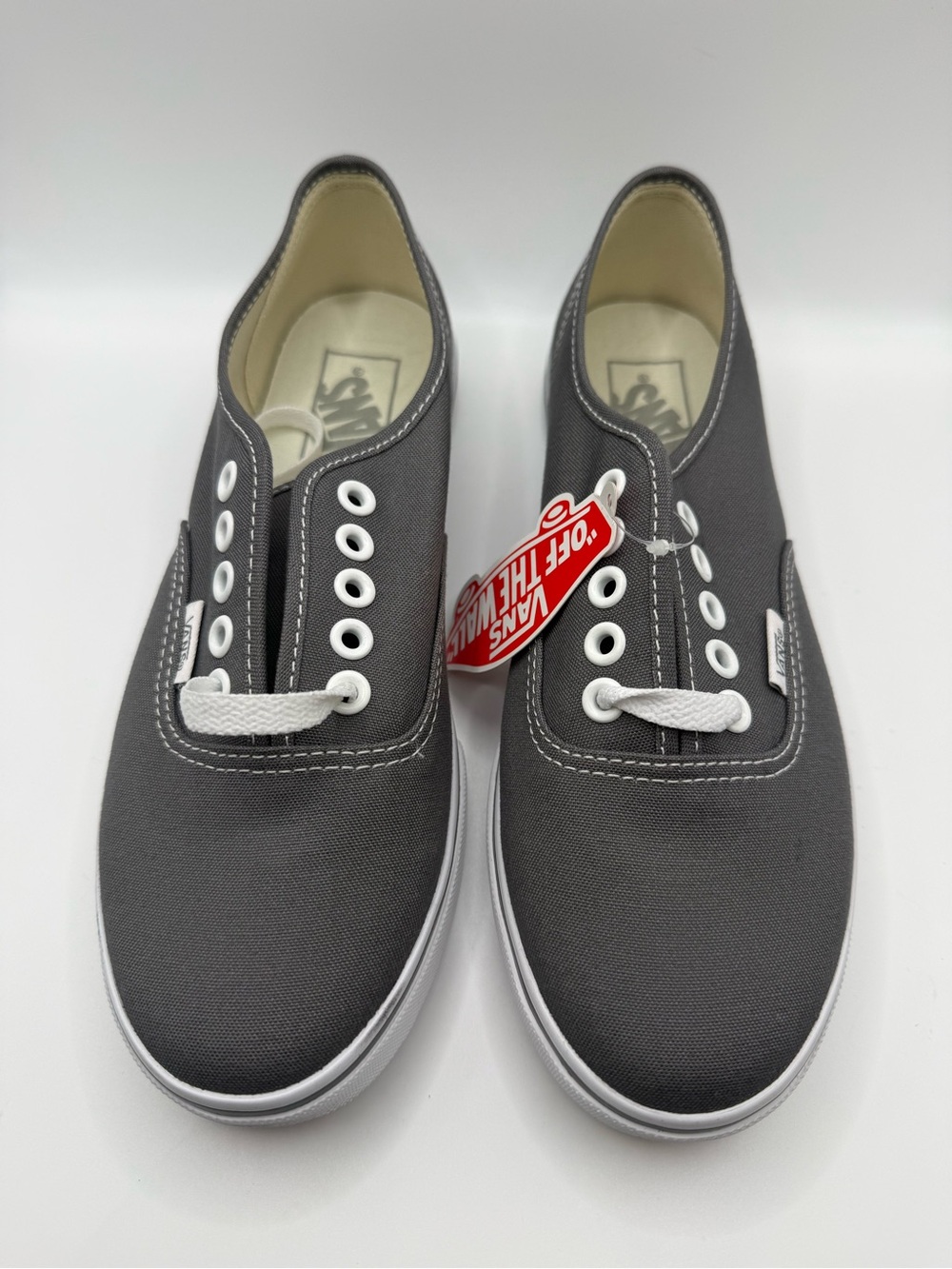 Vans Slip-On Style Canvas Sneakers in Charcoal Gray and White